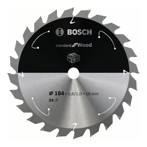 Bosch Kreissägeblatt Standard for Wood für Akkusägen 184x1.6/1x16, 24 Zähne