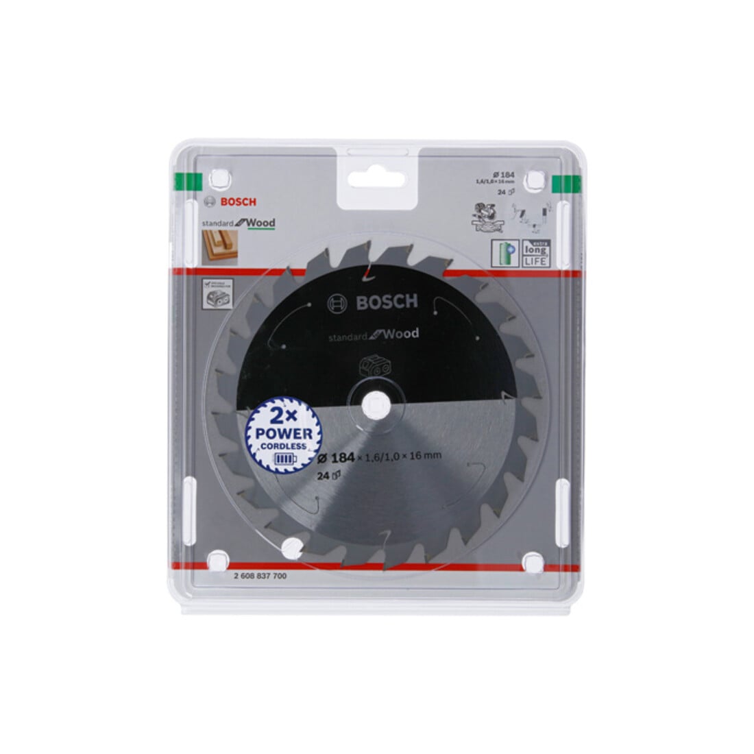 Bosch Kreissägeblatt Standard for Wood für Akkusägen 184x1.6/1x16, 24 Zähne