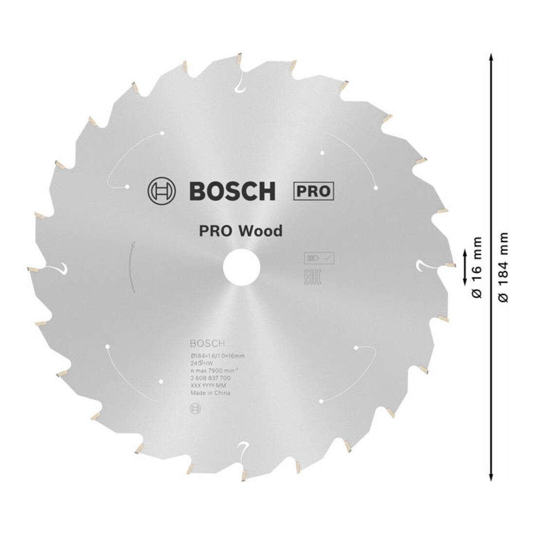 Bosch Kreissägeblatt Standard for Wood für Akkusägen 184x1.6/1x16, 24 Zähne