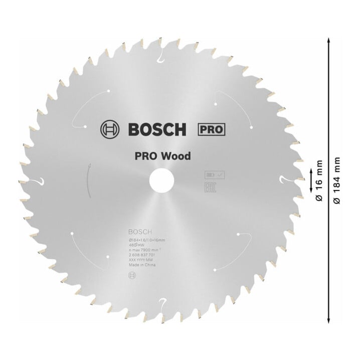 Bosch Kreissägeblatt Standard for Wood für Akkusägen 184x1.6/1x16, 48 Zähne