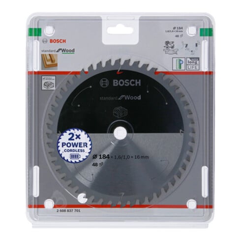 Bosch Kreissägeblatt Standard for Wood für Akkusägen 184x1.6/1x16, 48 Zähne
