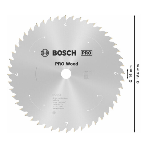 Bosch Kreissägeblatt Standard for Wood für Akkusägen 184x1.6/1x16, 48 Zähne