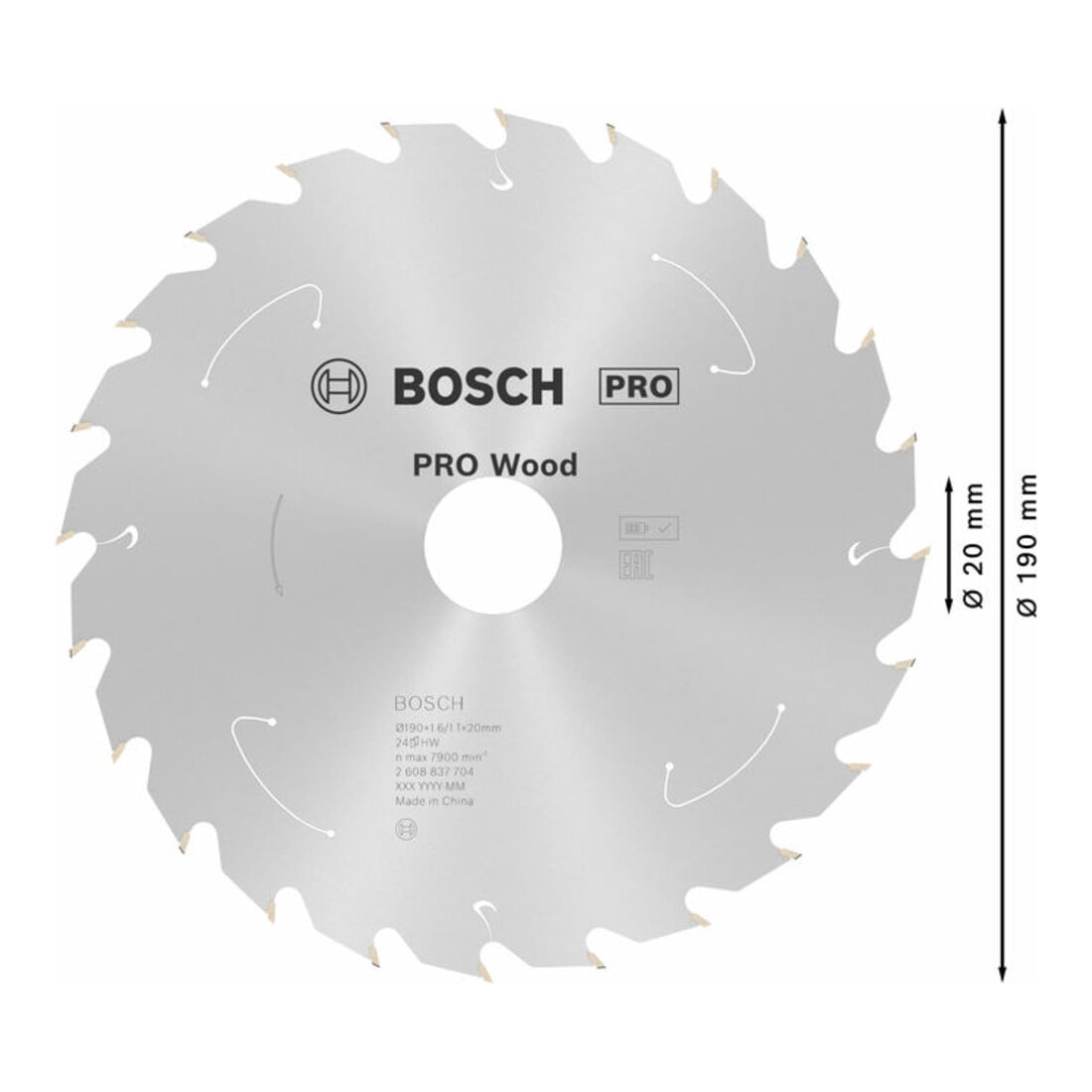 Bosch Kreissägeblatt Standard for Wood für Akkusägen 190x1.6/1.1x20, 24 Zähne