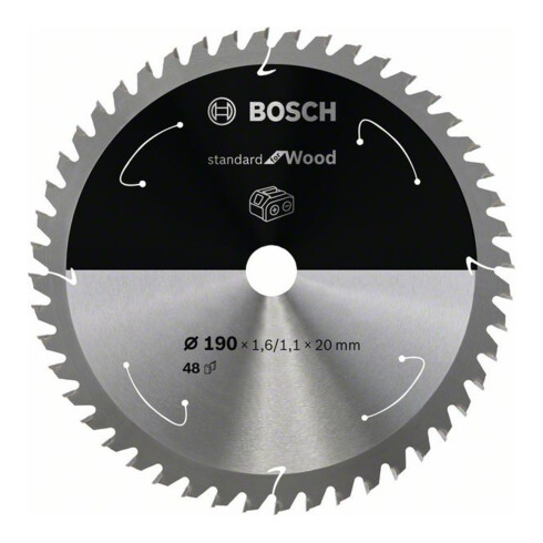 Bosch Kreissägeblatt Standard for Wood für Akkusägen 190x1.6/1.1x20, 48 Zähne