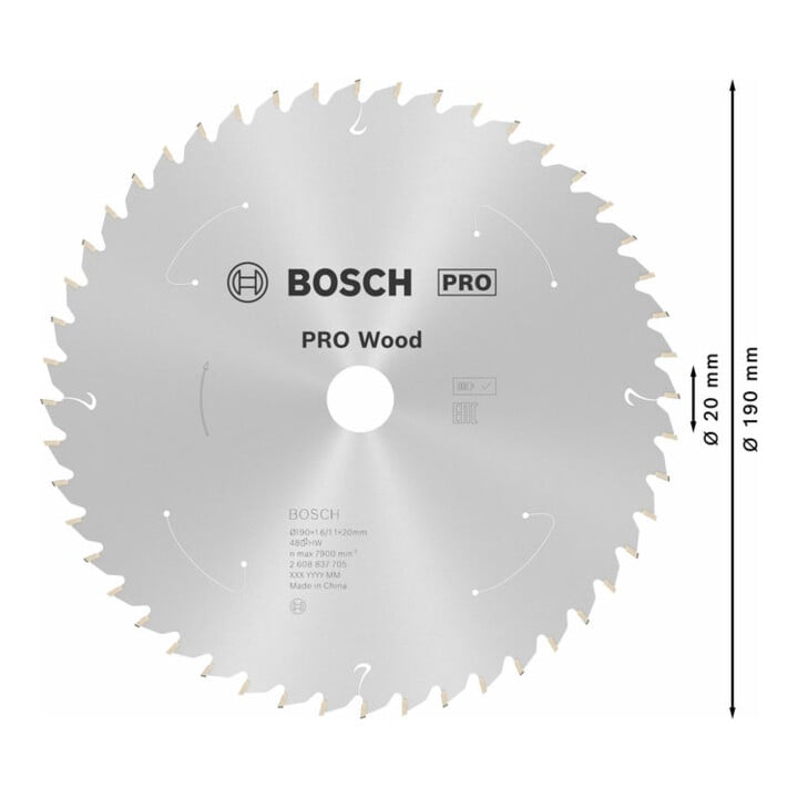 Bosch Kreissägeblatt Standard for Wood für Akkusägen 190x1.6/1.1x20, 48 Zähne