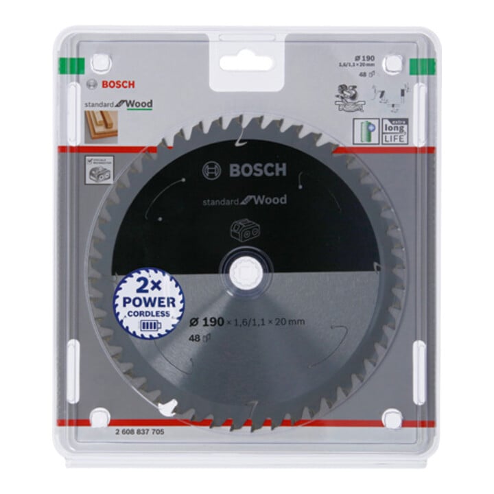 Bosch Kreissägeblatt Standard for Wood für Akkusägen 190x1.6/1.1x20, 48 Zähne