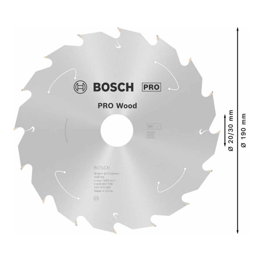 Bosch Kreissägeblatt Standard for Wood für Akkusägen 190x1.6/1.1x30, 16 Zähne
