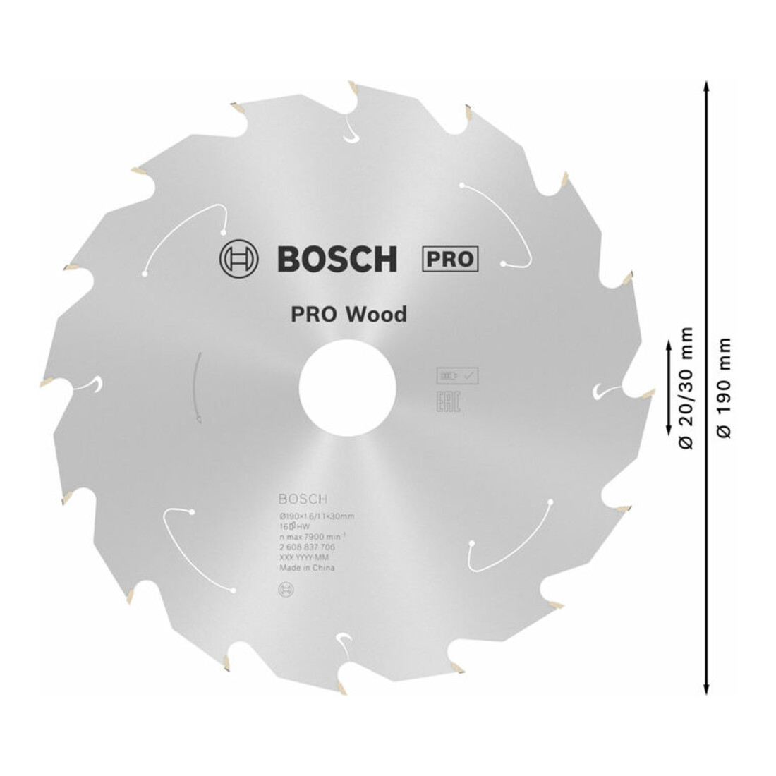 Bosch Kreissägeblatt Standard for Wood für Akkusägen 190x1.6/1.1x30, 16 Zähne