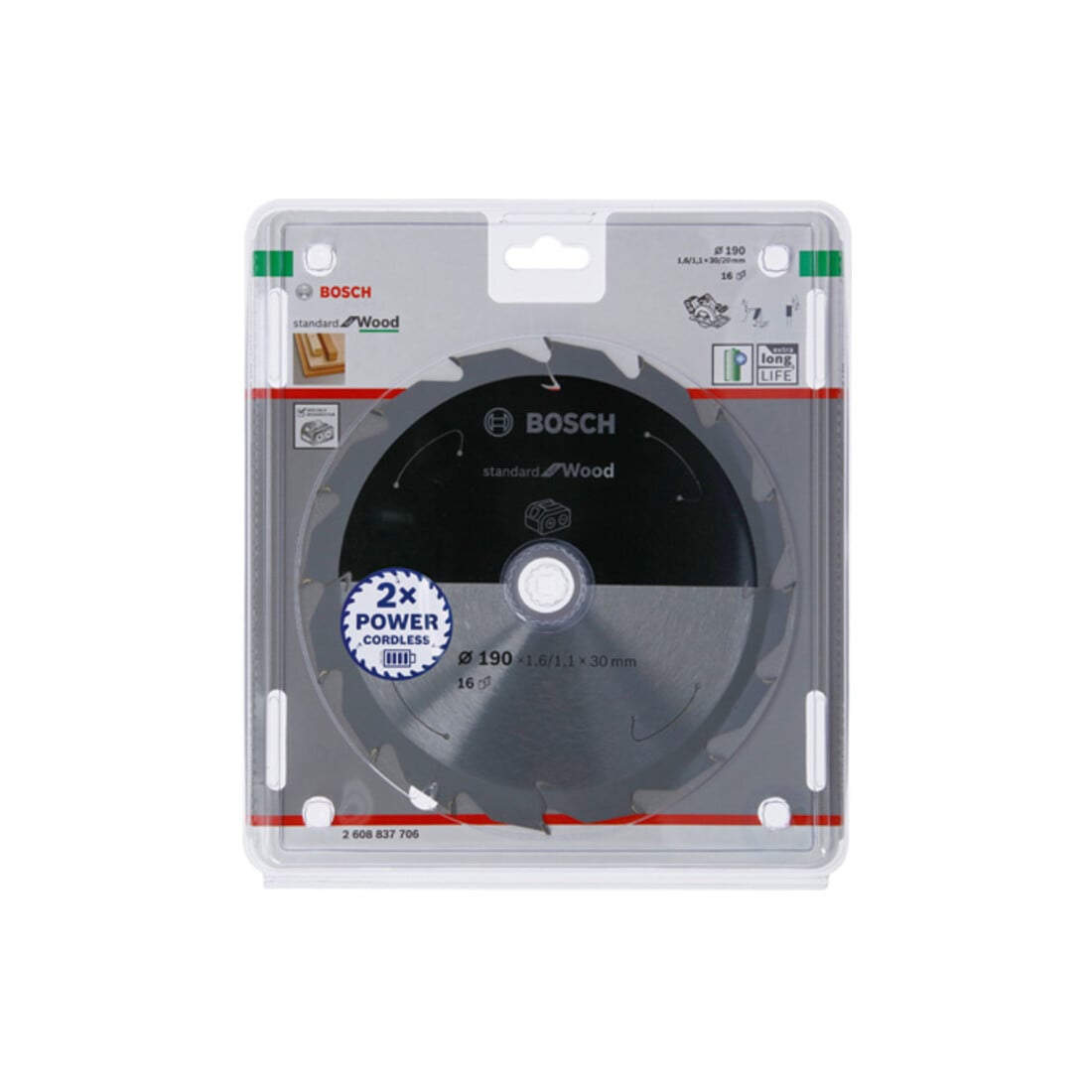 Bosch Kreissägeblatt Standard for Wood für Akkusägen 190x1.6/1.1x30, 16 Zähne