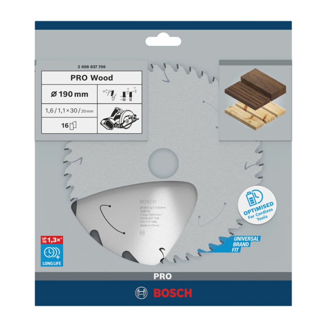Bosch Kreissägeblatt Standard for Wood für Akkusägen 190x1.6/1.1x30, 16 Zähne