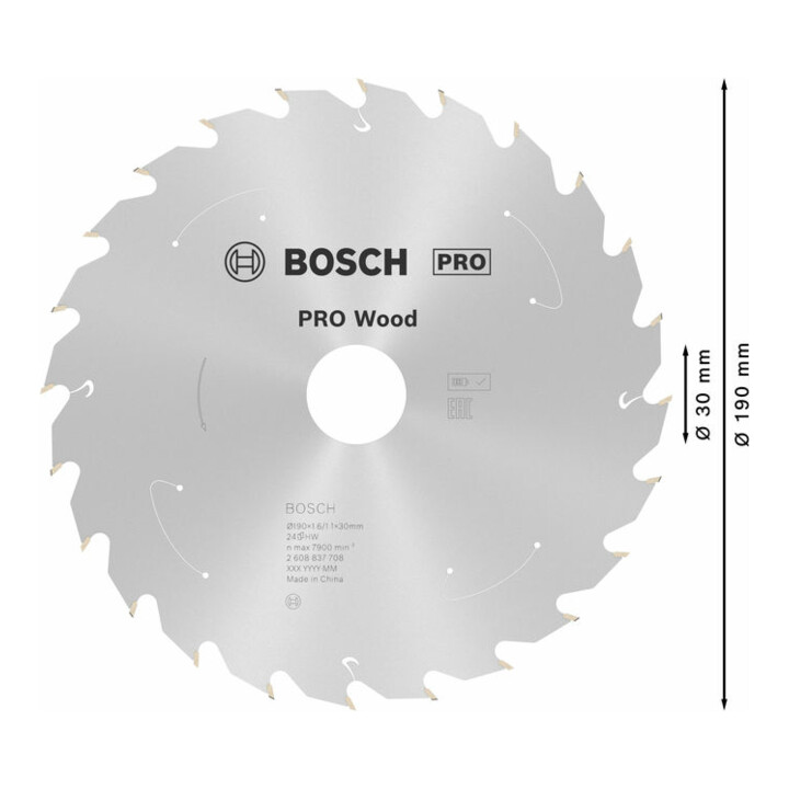 Bosch Kreissägeblatt Standard for Wood für Akkusägen 190x1.6/1.1x30, 24 Zähne