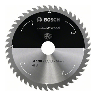 Bosch Kreissägeblatt Standard for Wood für Akkusägen 190x1.6/1.1x30, 48 Zähne