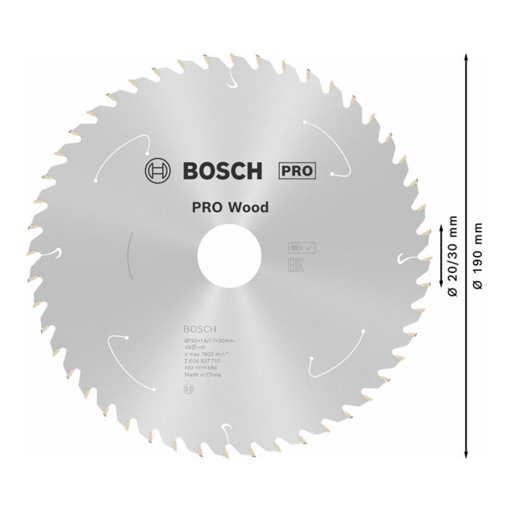 Bosch Kreissägeblatt Standard for Wood für Akkusägen 190x1.6/1.1x30, 48 Zähne