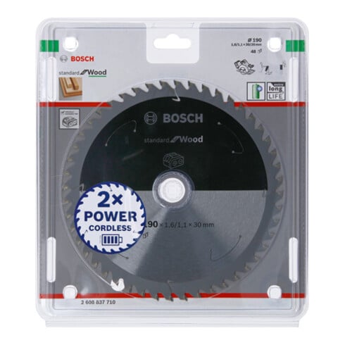 Bosch Kreissägeblatt Standard for Wood für Akkusägen 190x1.6/1.1x30, 48 Zähne