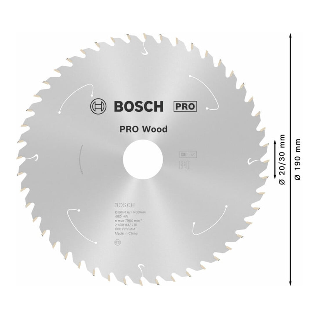 Bosch Kreissägeblatt Standard for Wood für Akkusägen 190x1.6/1.1x30, 48 Zähne