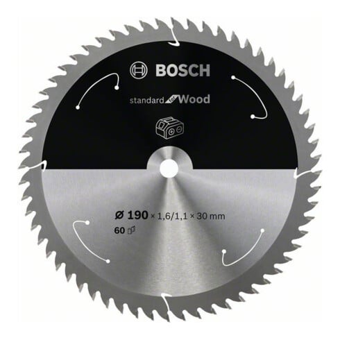 Bosch Kreissägeblatt Standard for Wood für Akkusägen 190x1.6/1.1x30, 60 Zähne