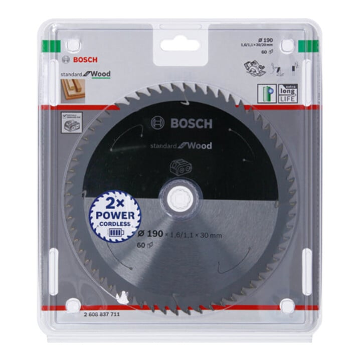 Bosch Kreissägeblatt Standard for Wood für Akkusägen 190x1.6/1.1x30, 60 Zähne