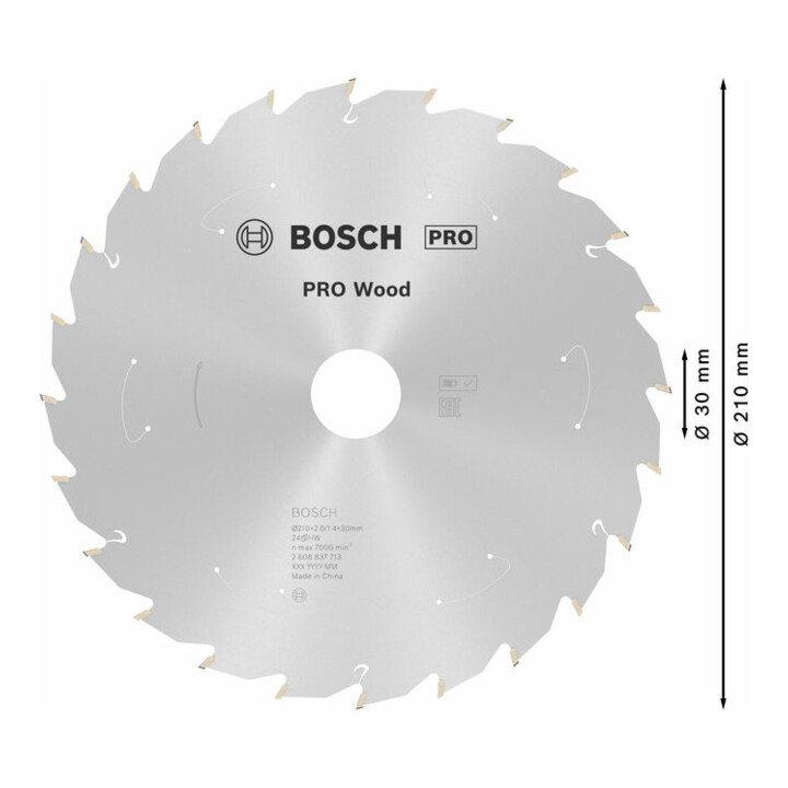 Bosch Kreissägeblatt Standard for Wood für Akkusägen 210x1.7/1.2x30, 24 Zähne