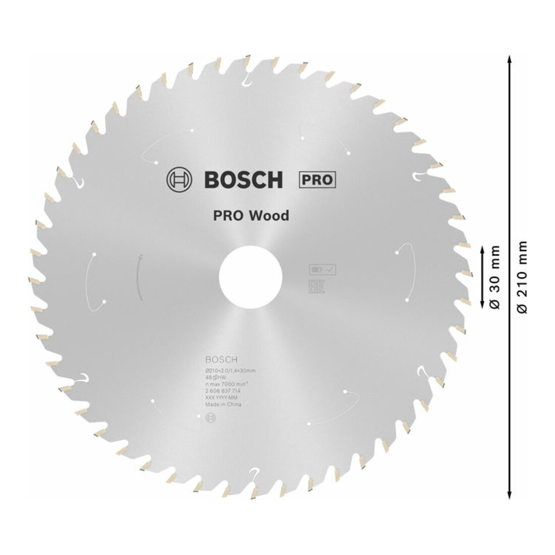 Bosch Kreissägeblatt Standard for Wood für Akkusägen 210x1.7/1.2x30, 48 Zähne