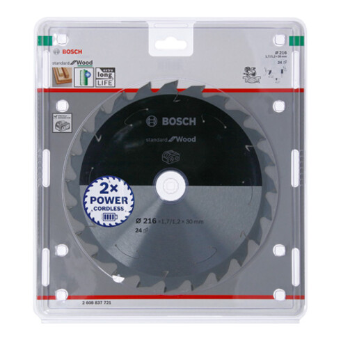 Bosch Kreissägeblatt Standard for Wood für Akkusägen  216 x 1,7/1,2 x 30 24 Zähne