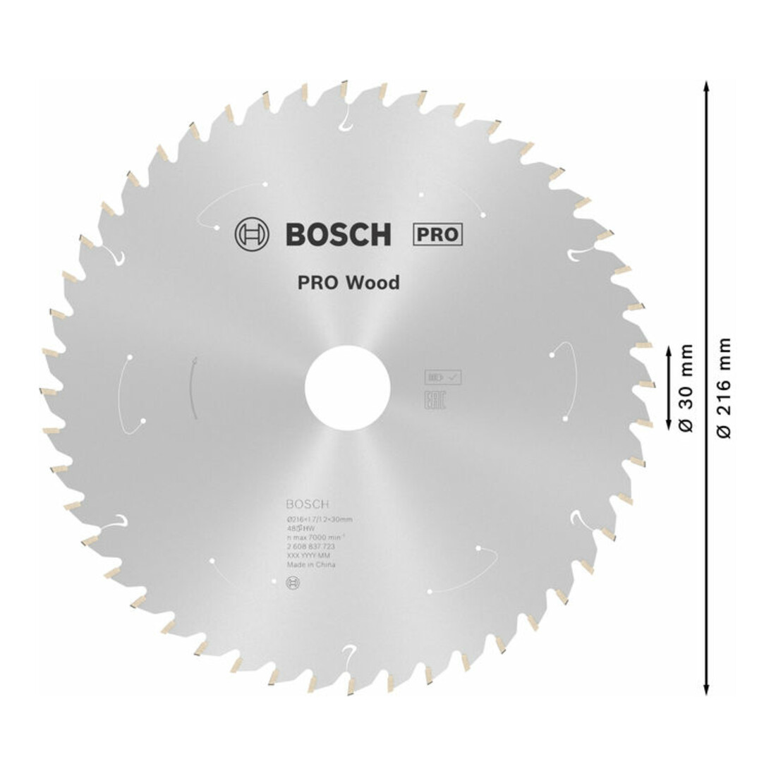 Bosch Kreissägeblatt Standard for Wood für Akkusägen 216 x 1,7/1,2 x 30 48 Zähne