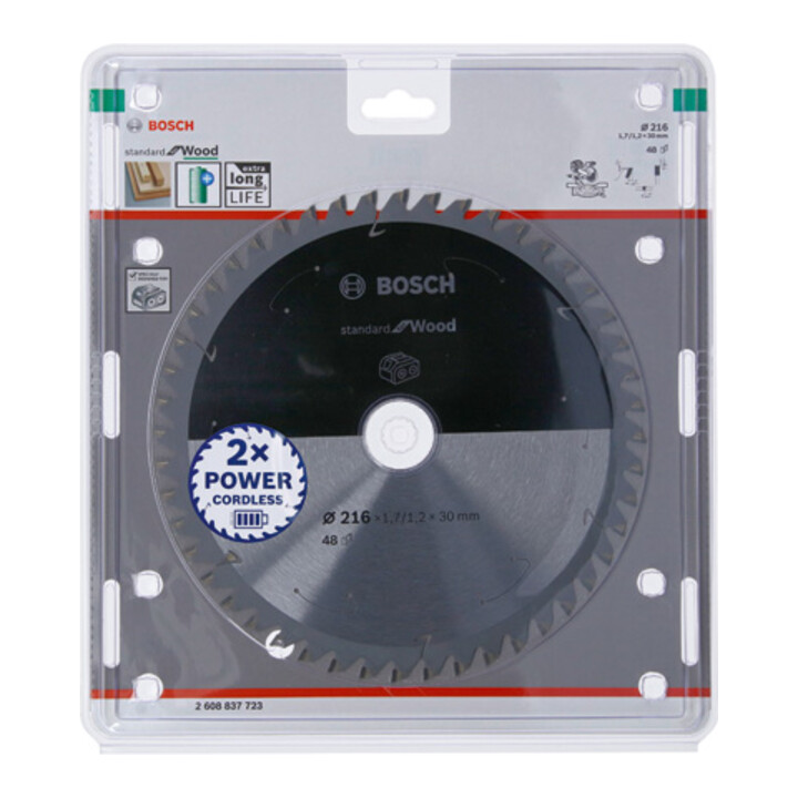Bosch Kreissägeblatt Standard for Wood für Akkusägen  216 x 1,7/1,2 x 30 48 Zähne