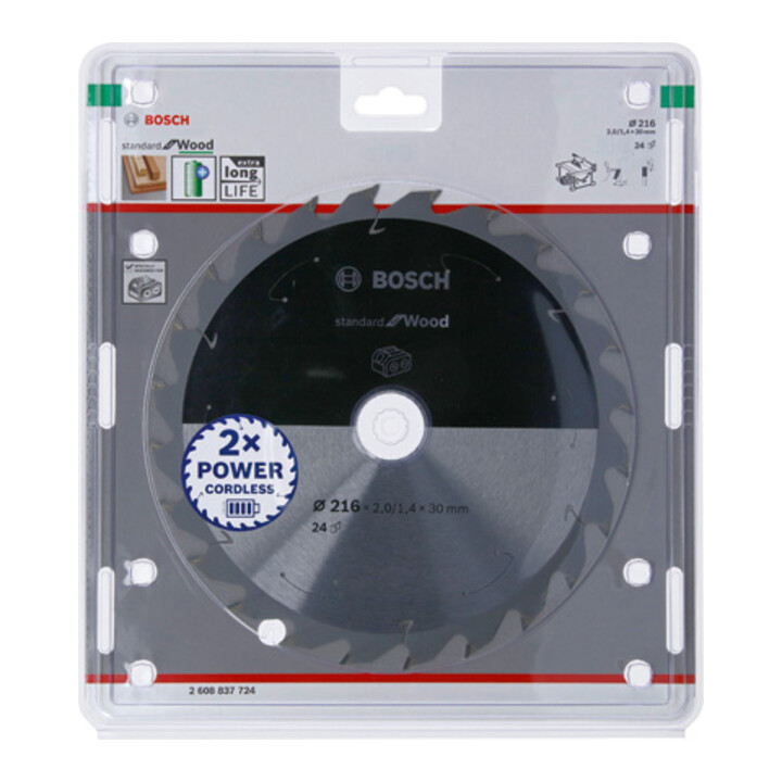 Bosch Kreissägeblatt Standard for Wood für Akkusägen 216x1.7/1.2x30, 24 Zähne