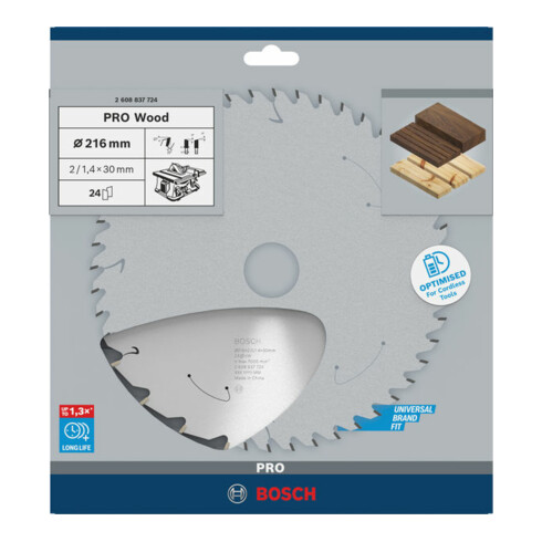 Bosch Kreissägeblatt Standard for Wood für Akkusägen 216x1.7/1.2x30, 24 Zähne