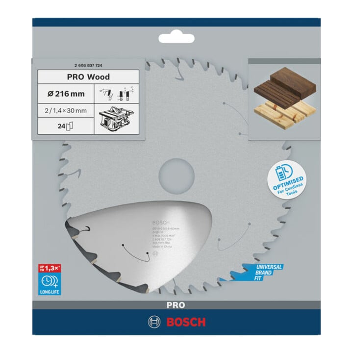 Bosch Kreissägeblatt Standard for Wood für Akkusägen 216x1.7/1.2x30, 24 Zähne