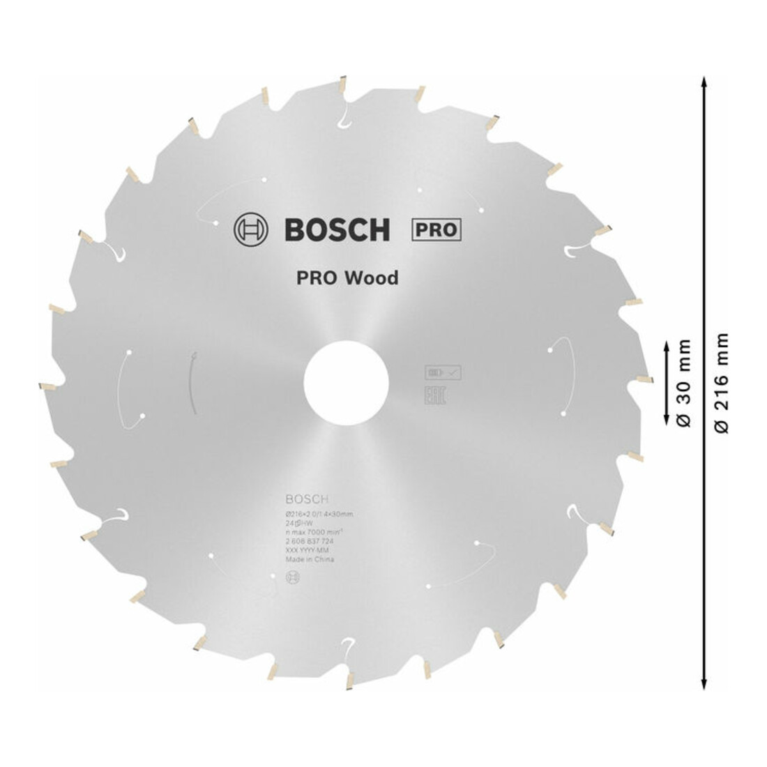 Bosch Kreissägeblatt Standard for Wood für Akkusägen 216x1.7/1.2x30, 24 Zähne