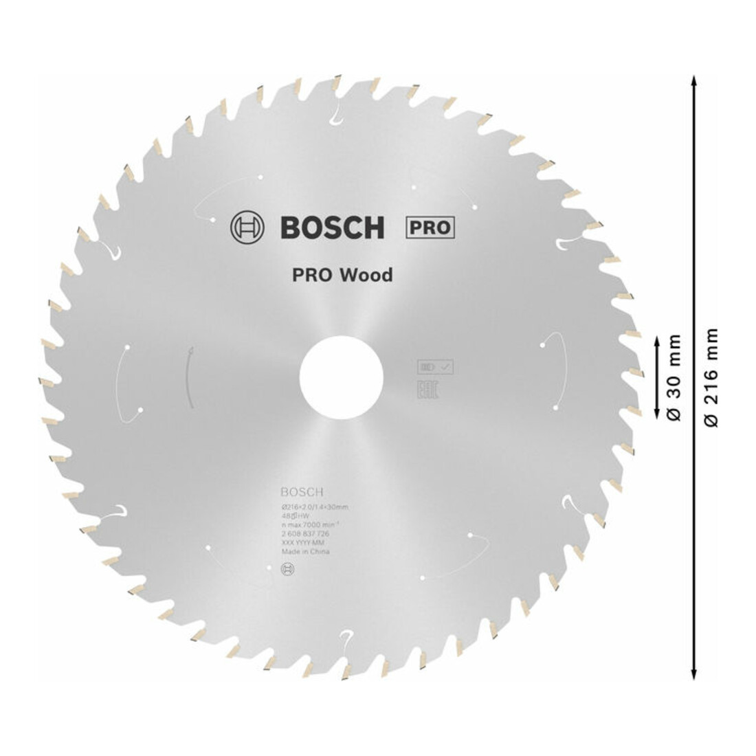 Bosch Kreissägeblatt Standard for Wood für Akkusägen 216x1.7/1.2x30, 48 Zähne