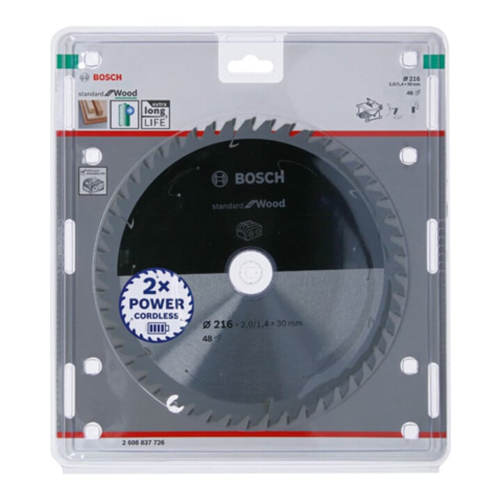 Bosch Kreissägeblatt Standard for Wood für Akkusägen 216x1.7/1.2x30, 48 Zähne