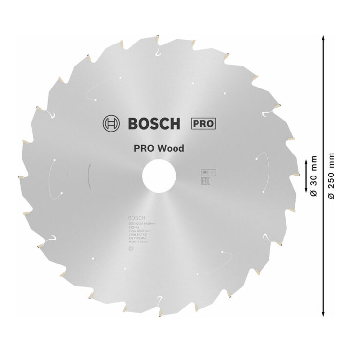 Bosch Kreissägeblatt Standard for Wood für Akkusägen 250x2.2/1.6x30, 24 Zähne