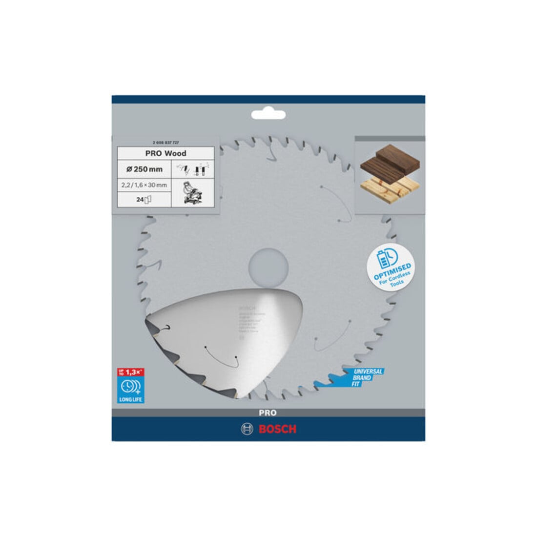 Bosch Kreissägeblatt Standard for Wood für Akkusägen 250x2.2/1.6x30, 24 Zähne