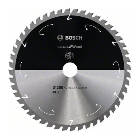 Bosch Kreissägeblatt Standard for Wood für Akkusägen 250x2.2/1.6x30, 48 Zähne
