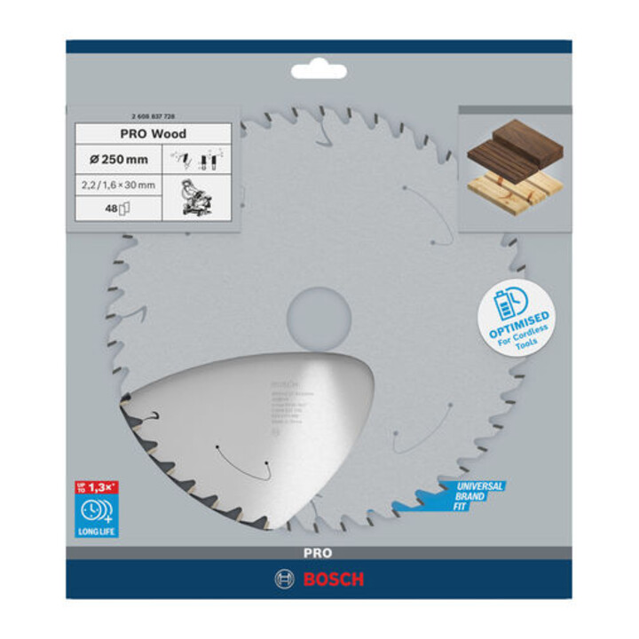 Bosch Kreissägeblatt Standard for Wood für Akkusägen 250x2.2/1.6x30, 48 Zähne