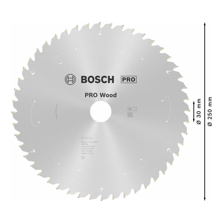 Bosch Kreissägeblatt Standard for Wood für Akkusägen 250x2.2/1.6x30, 48 Zähne