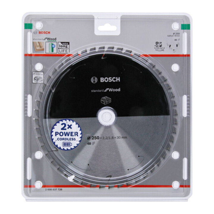 Bosch Kreissägeblatt Standard for Wood für Akkusägen 250x2.2/1.6x30, 48 Zähne