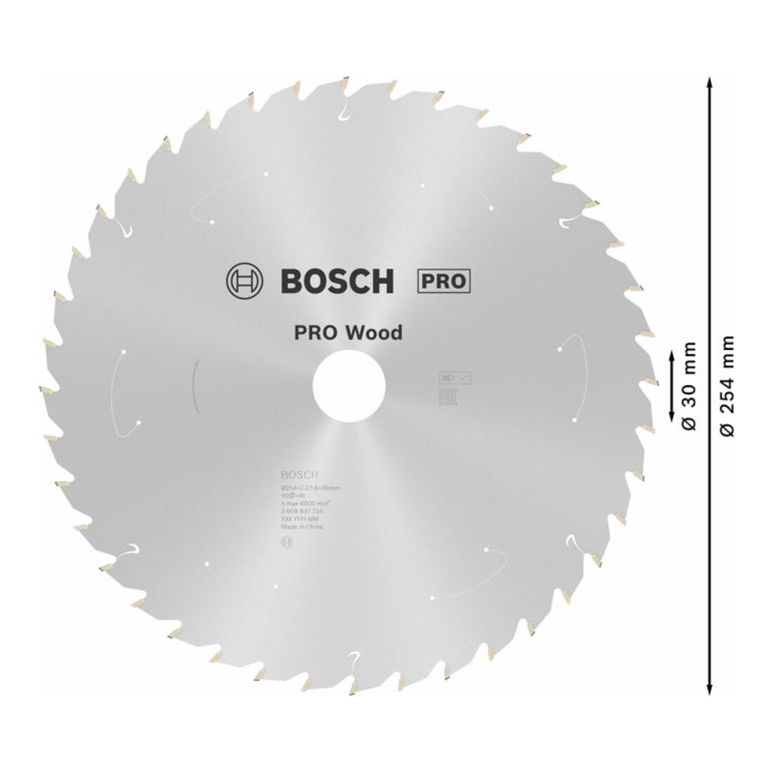 Bosch Kreissägeblatt Standard for Wood für Akkusägen 254x2.2/1.6x30, 40 Zähne