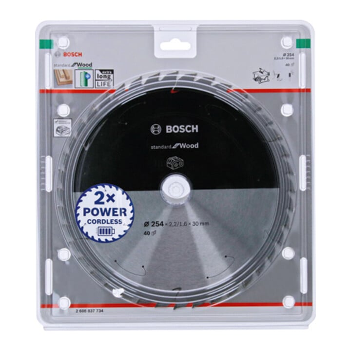 Bosch Kreissägeblatt Standard for Wood für Akkusägen 254x2.2/1.6x30, 40 Zähne