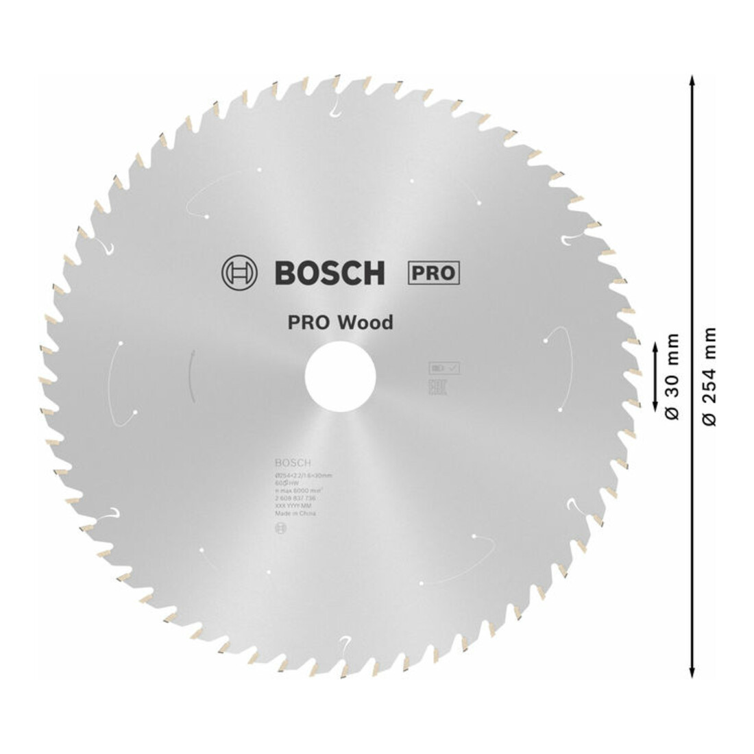 Bosch Kreissägeblatt Standard for Wood für Akkusägen 254x2.2/1.6x30, 60 Zähne