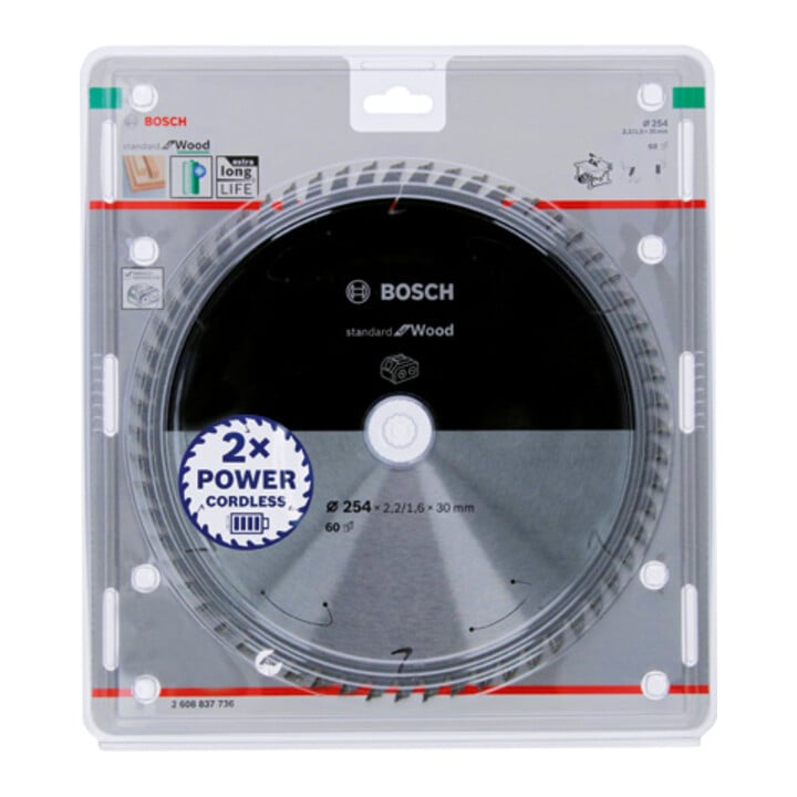 Bosch Kreissägeblatt Standard for Wood für Akkusägen 254x2.2/1.6x30, 60 Zähne