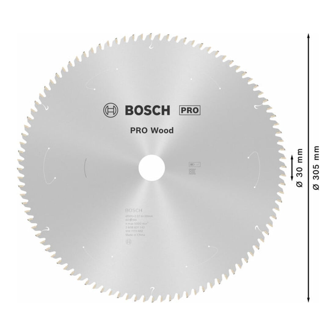 Bosch Kreissägeblatt Standard for Wood für Akkusägen 305x2.2/1.6x30, 60 Zähne
