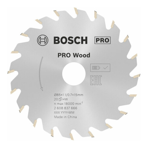 Bosch Kreissägeblatt Standard for Wood für Akkusägen 85 x 1,1/0,7 x 15 20 Zähne