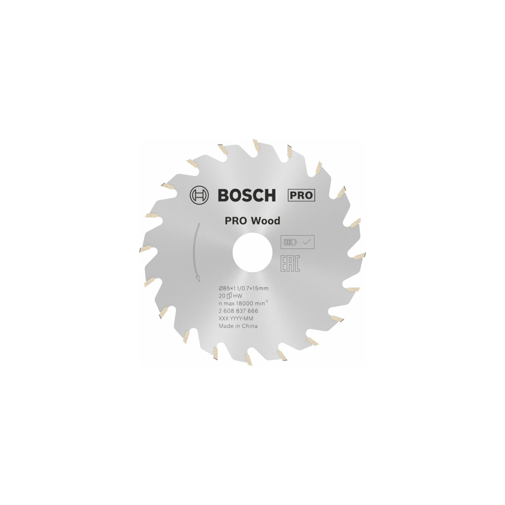 Bosch Kreissägeblatt Standard for Wood für Akkusägen 85 x 1,1/0,7 x 15 20 Zähne