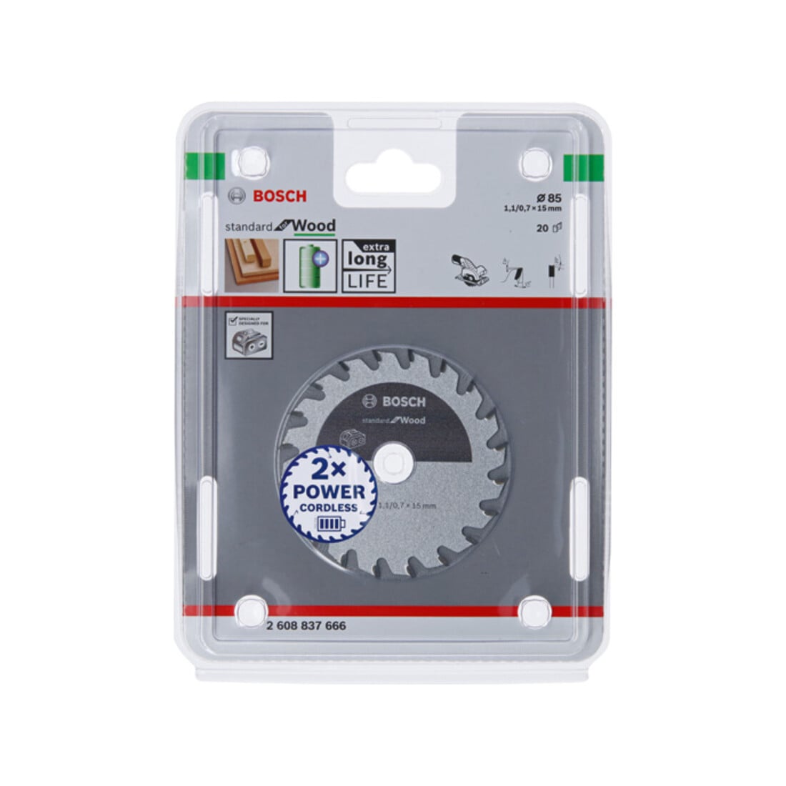 Bosch Kreissägeblatt Standard for Wood für Akkusägen 85 x 1,1/0,7 x 15 20 Zähne