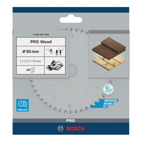 Bosch Kreissägeblatt Standard for Wood für Akkusägen 85 x 1,1/0,7 x 15 20 Zähne