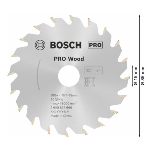 Bosch Kreissägeblatt Standard for Wood für Akkusägen 85 x 1,1/0,7 x 15 20 Zähne