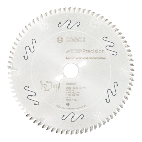 Bosch Kreissägeblatt Top Precision Best for Laminated Panel Abrasive 250x30x3,2 mm 80