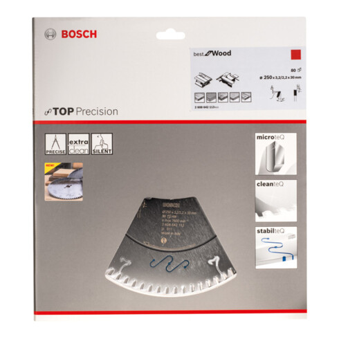 Bosch Kreissägeblatt Top Precision Best for Wood 250 x 30 x 3,2 mm 80